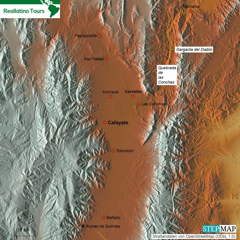 Umgebungskarte - Reliefkarte von Cafayate