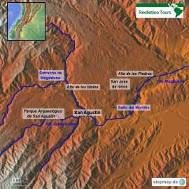 Reisekarte Kolumbien Reise zu den archäologischen Ausgrabungen San Agustín