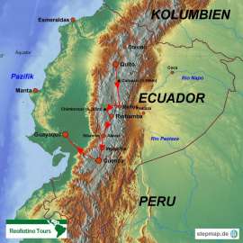 Reisekarte Ecuador Kurzreise von Quito nach Guayaquil