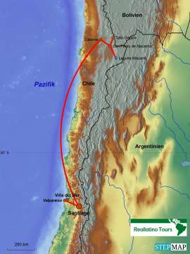 Reisekarte Laufreise nach Chile