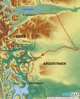 Reisekarte Die beste Alternative zum "W-Trek" im Paine Nationalpark