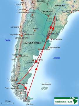 Reisekarte Argentinien Rundreise zu den vier wichtigsten Reisezielen des Landes