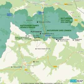 Reisekarte Die Höhepunkte der Dolomiten in einer Wanderreise erleben