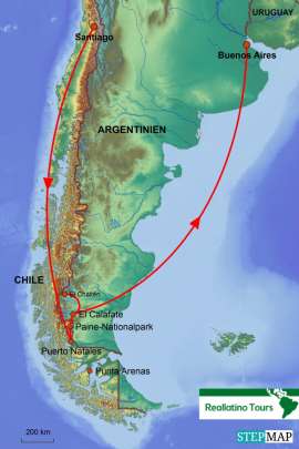 Reisekarte Patagonien im Frühling erleben
