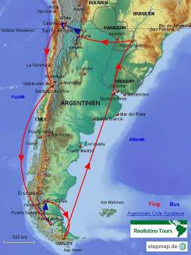 Reisekarte Argentinien Chile Rundreise - Erleben Sie die Vielfalt beider Länder