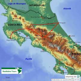 Reisekarte Costa Rica privat geführt in Deutsch erleben