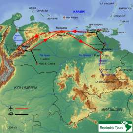 Reisekarte Venezuela Rundreise zu den absoluten Höhepunkten des Landes