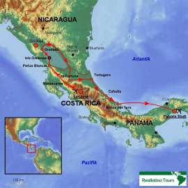 Reisekarte Gruppenreise durch 3 Länder Mittelamerikas mit deutschsprachiger Reiseleitung