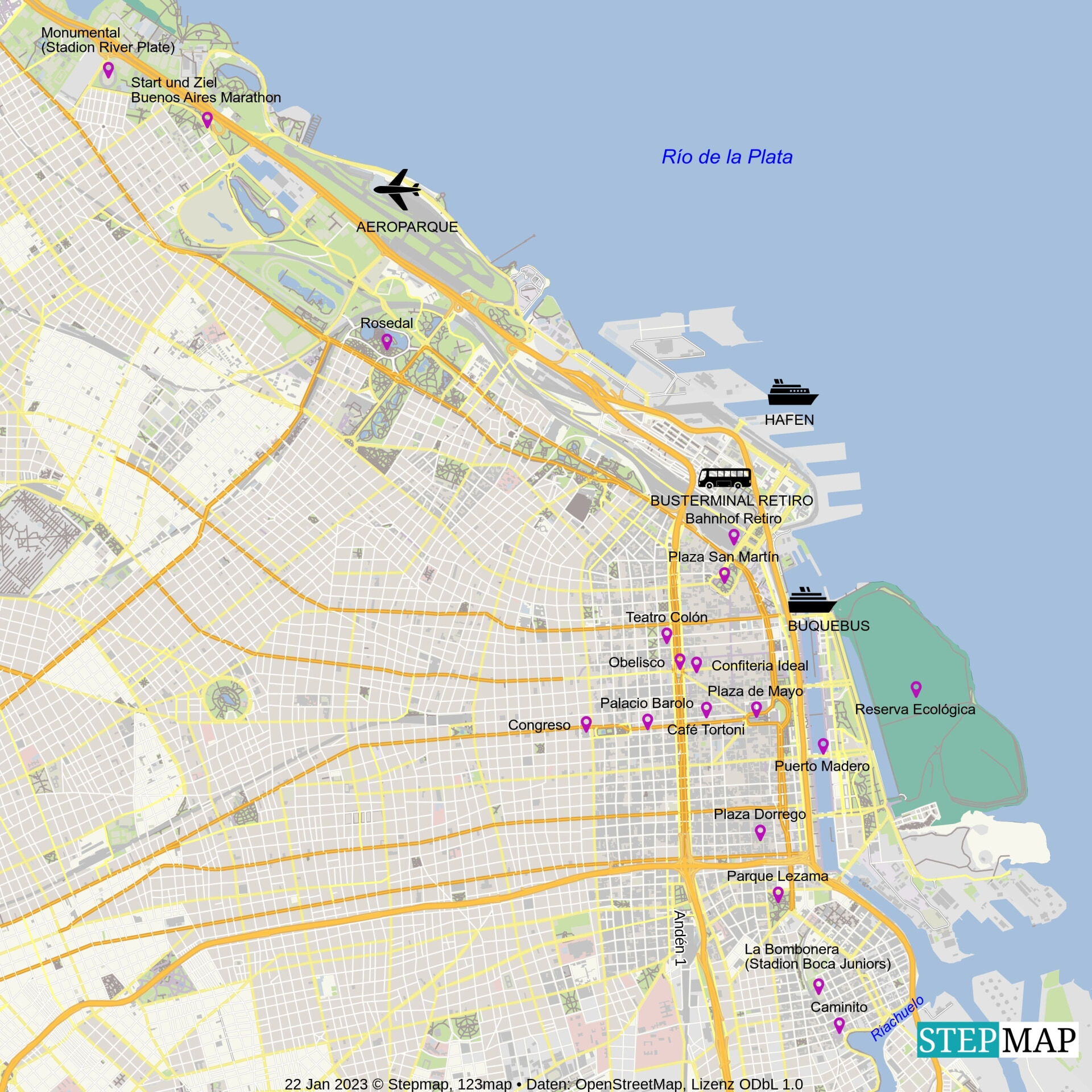 Stadtplan mit Sehenswürdigkeiten Buenos Aires