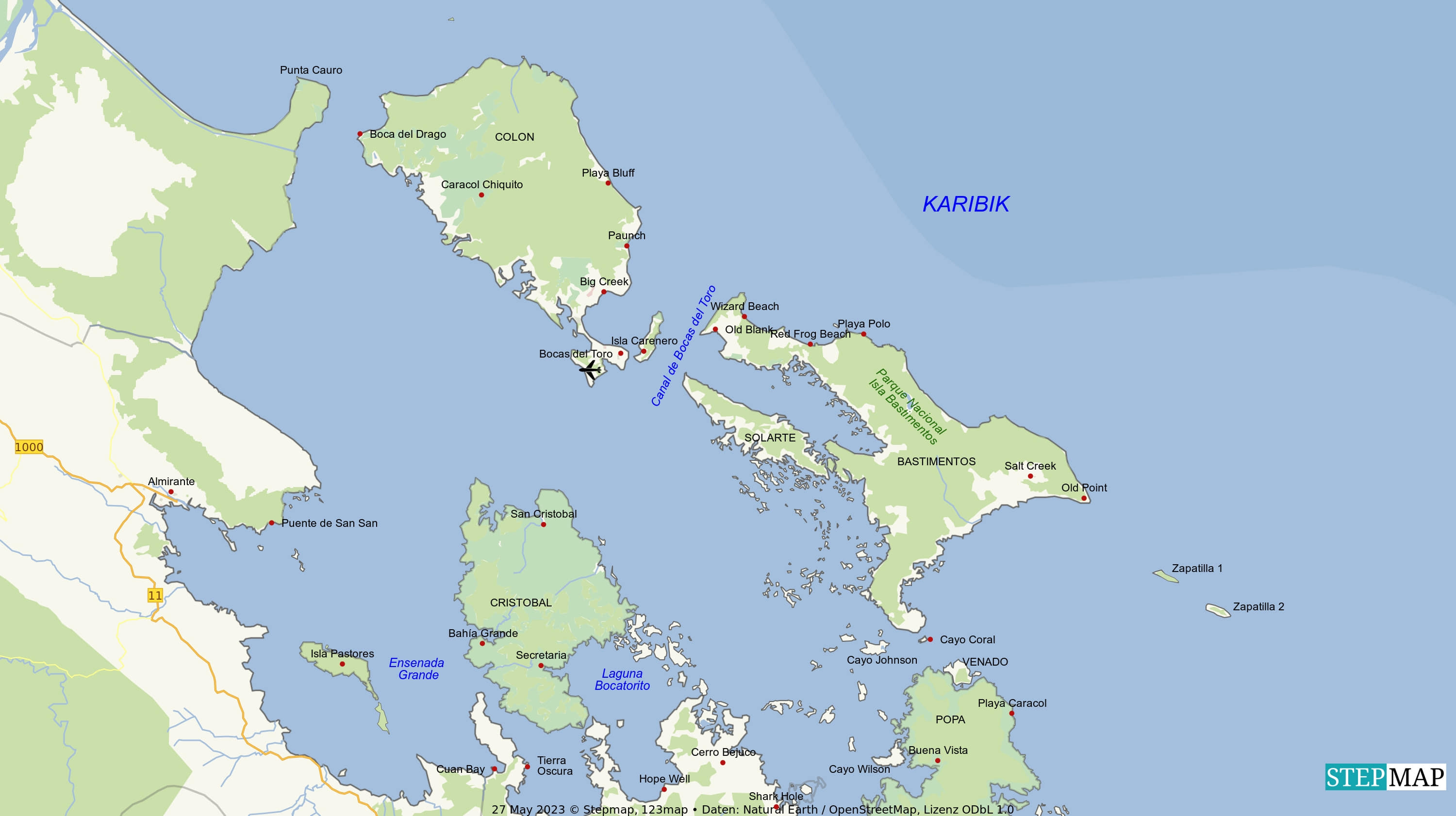 Landkarte Bocas del Toro