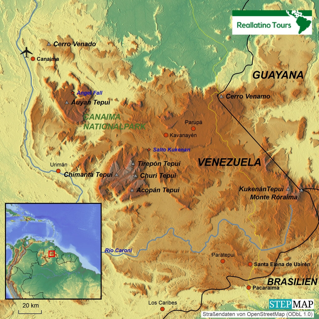 Reliefkarte Canaima Venezuela