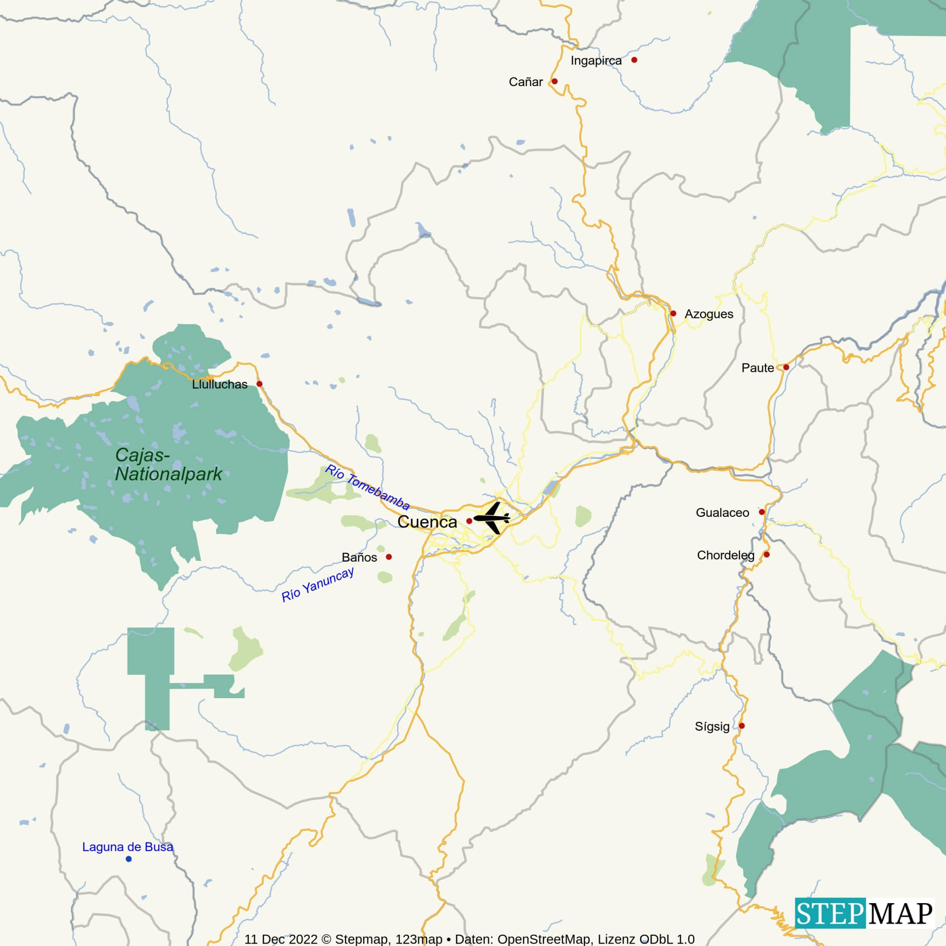 Landkarte Cuenca Ecuador und Umgebung