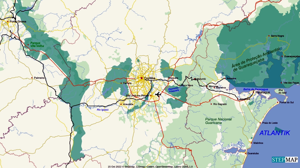 Landkarte Curitiba und Umgebung