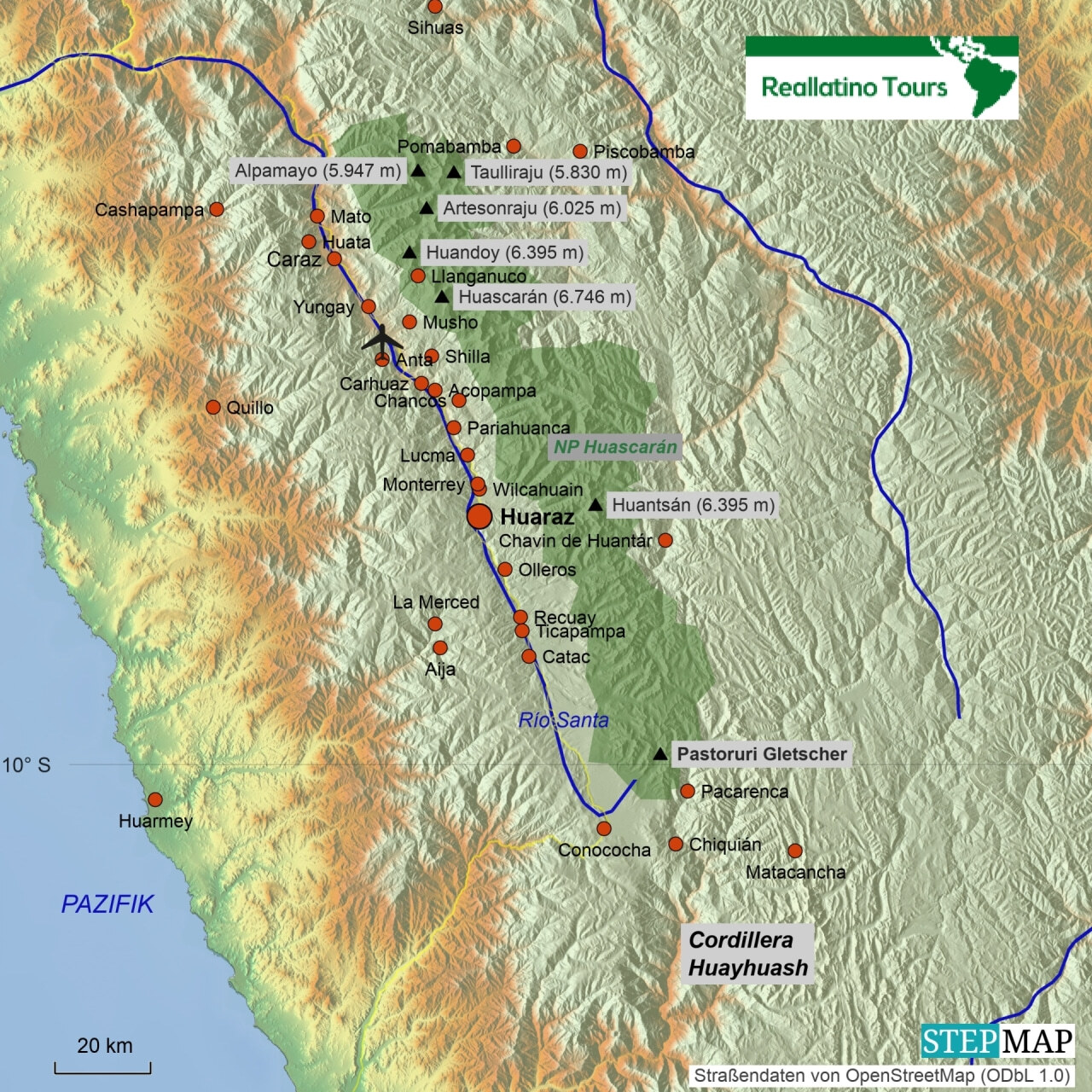 Umgebungskarte Huaraz Peru