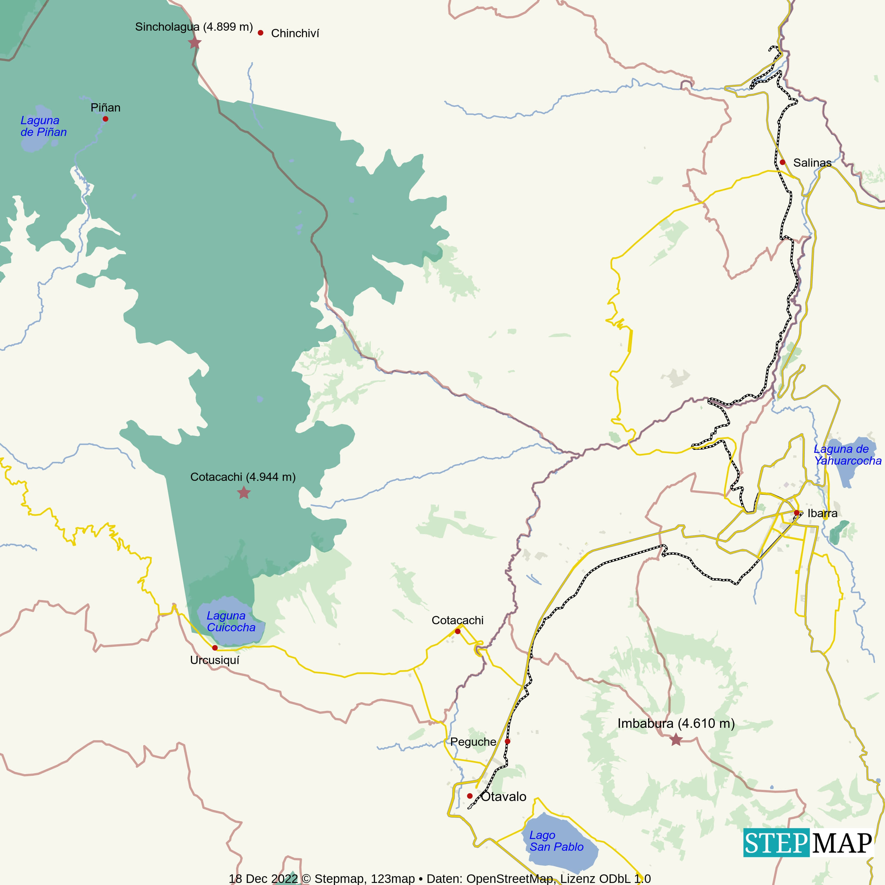 Landkarte Otavalo und Umgebung
