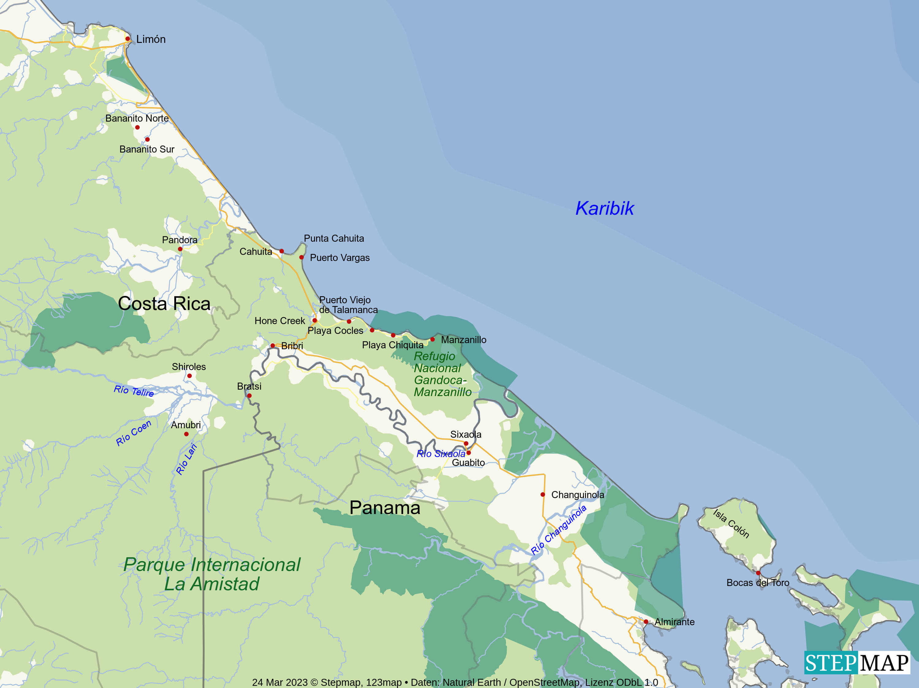 Landkarte Puerto Viejo de Talamanca Costa Rica