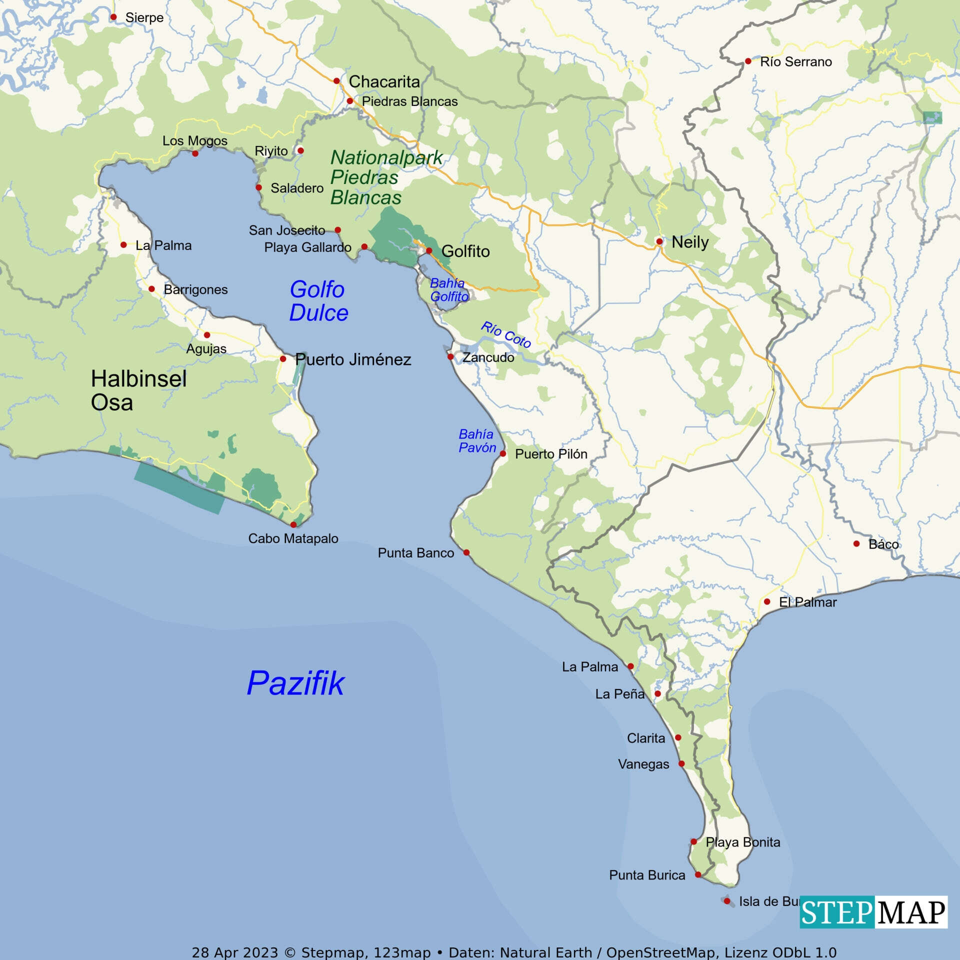 Landkarte Südpazifik Costa Rica