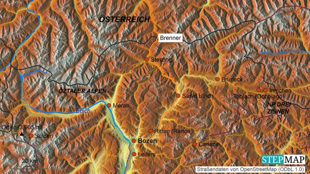 Reliefkarte Suedtirol