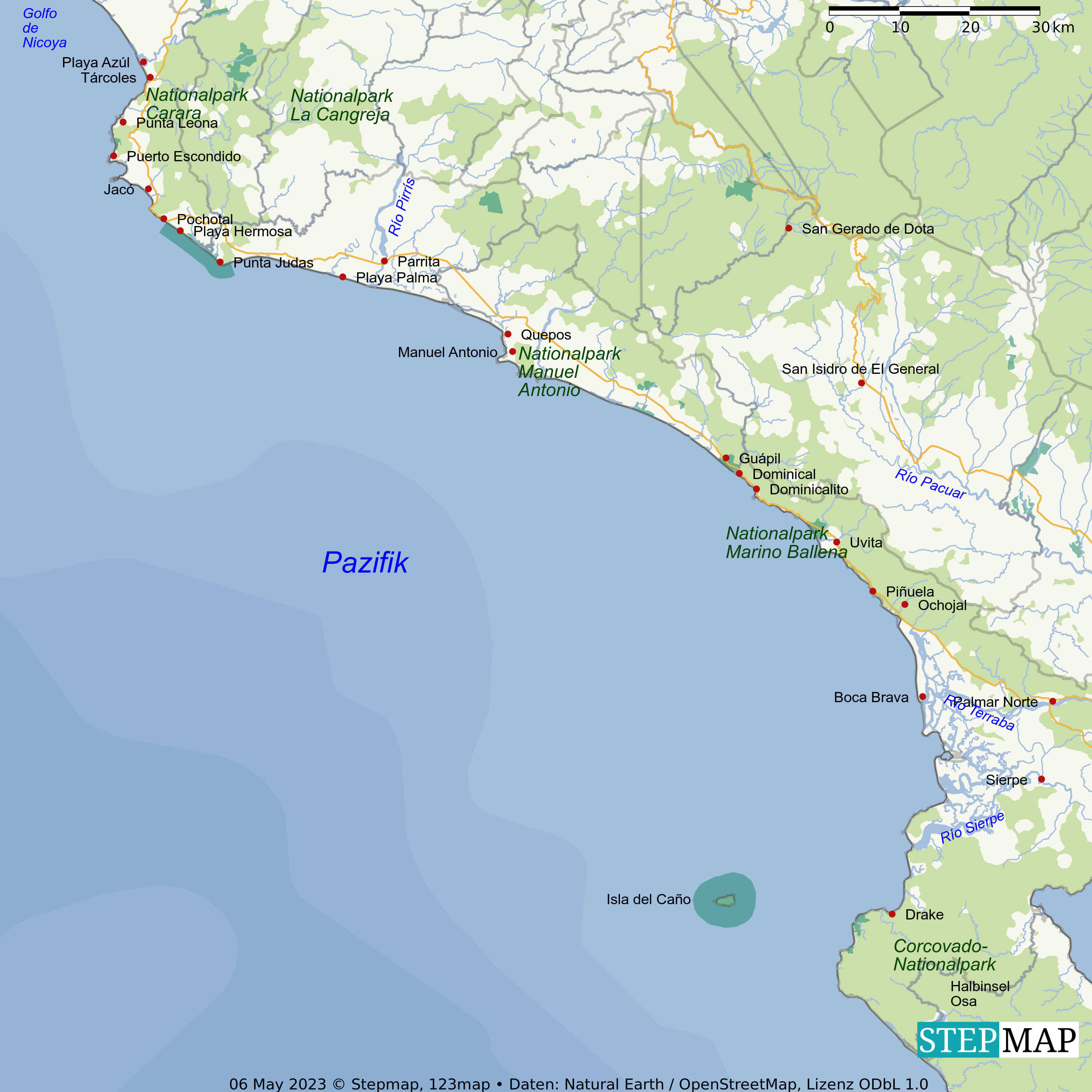 Landkarte Zentralpazifik Costa Rica