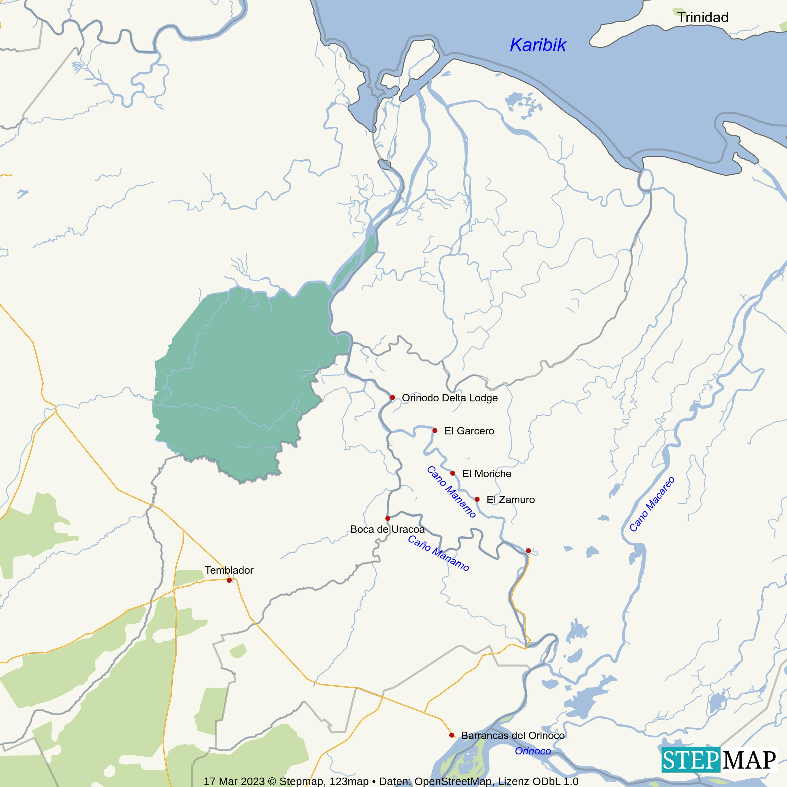Landkarte Orinoco Delta