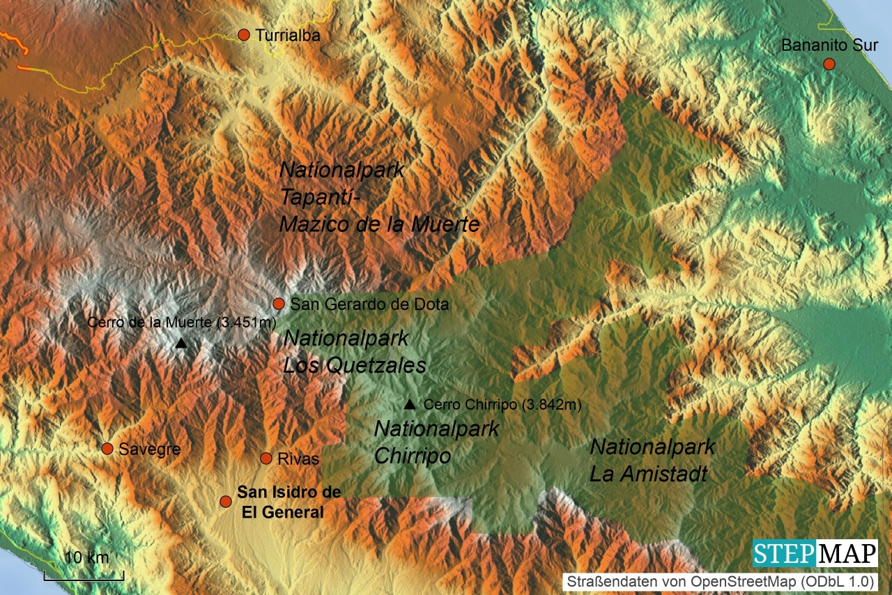 Landkarte Cordillera de Talamanca