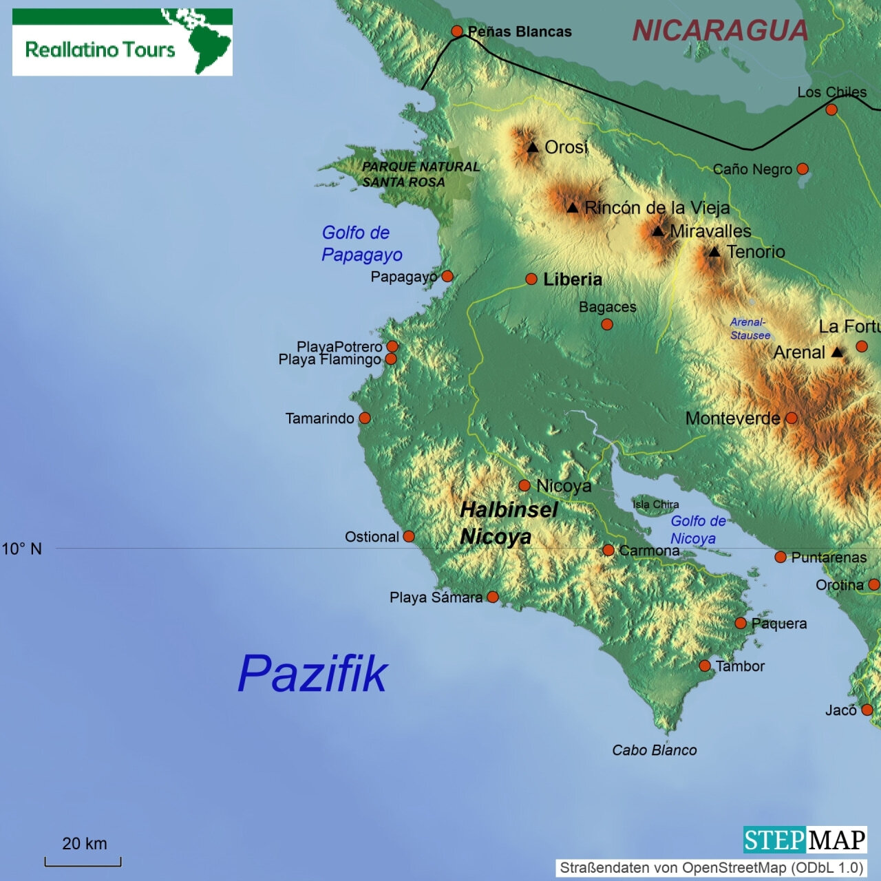 Reliefkarte Nordpazifik Costa Rica