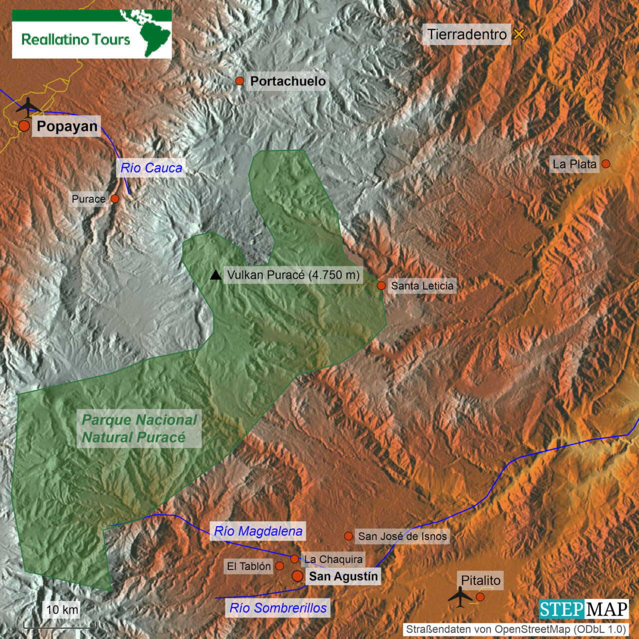 Reliefkarte San Agustin Kolumbien