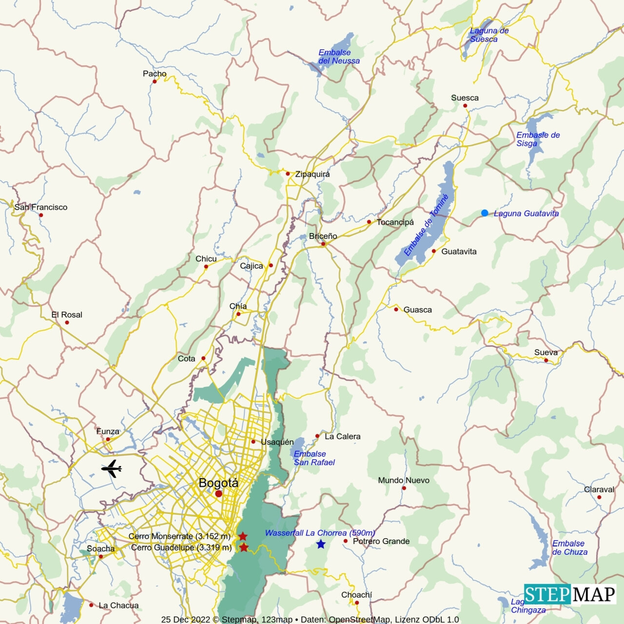 Landkarte Bogotá und Umgebung