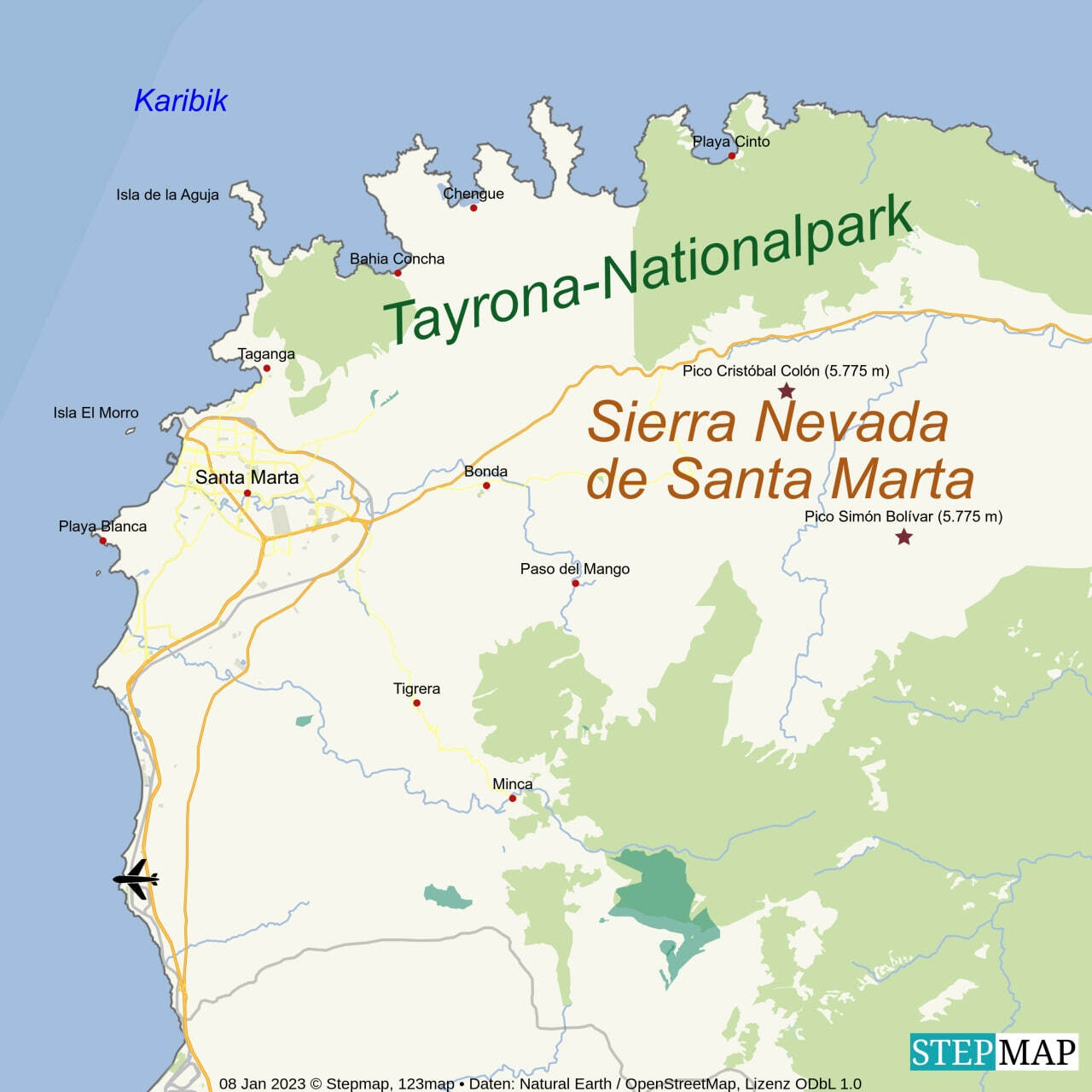 Landkarte Santa Marta Kolumbien