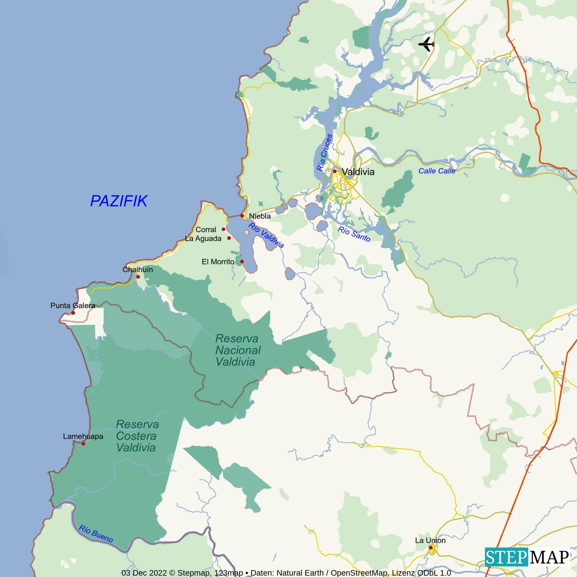 Landkarte Valdivia und Umgebung