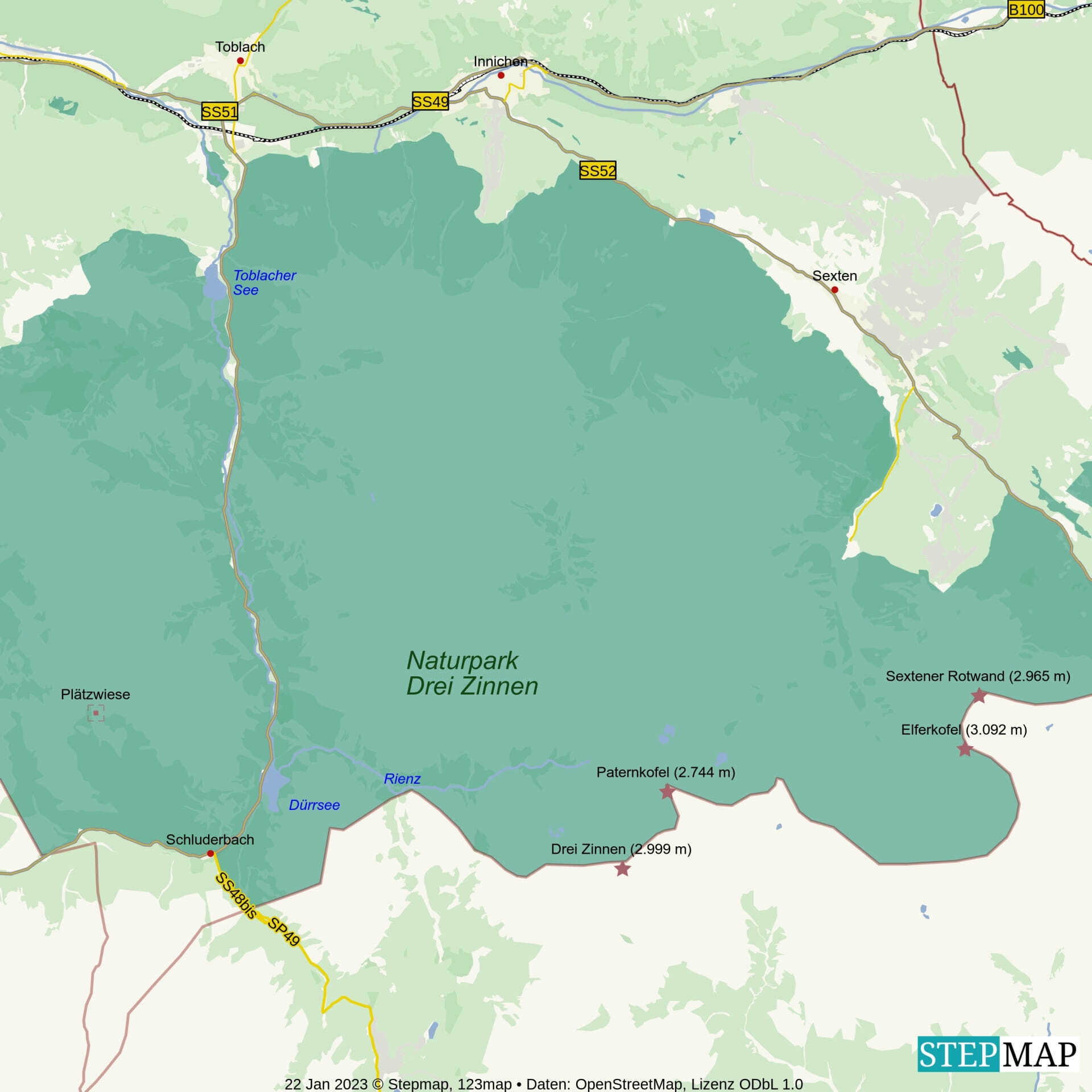 Landkarte Naturpark Drei Zinnen